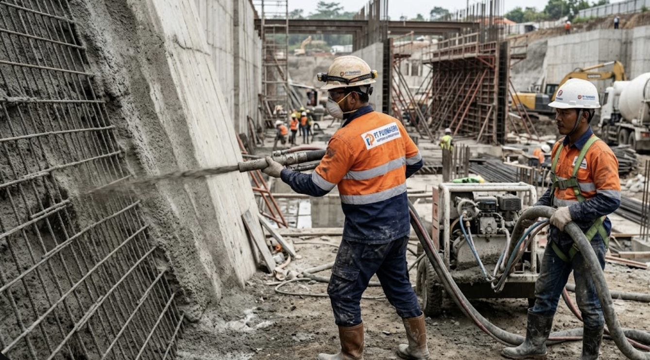 ilustrasi pengaplikasian shotcrete